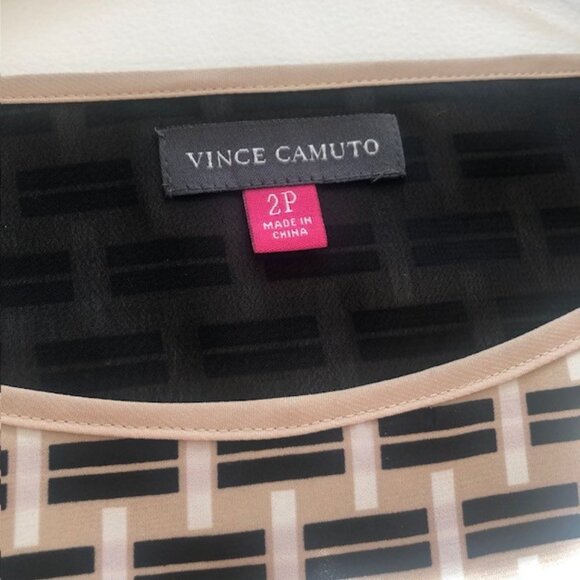 VINCE CAMUTO Basket Weave Print Tie- Waist Short Sleeves Dress Sz 2P - Picture 5 of 6